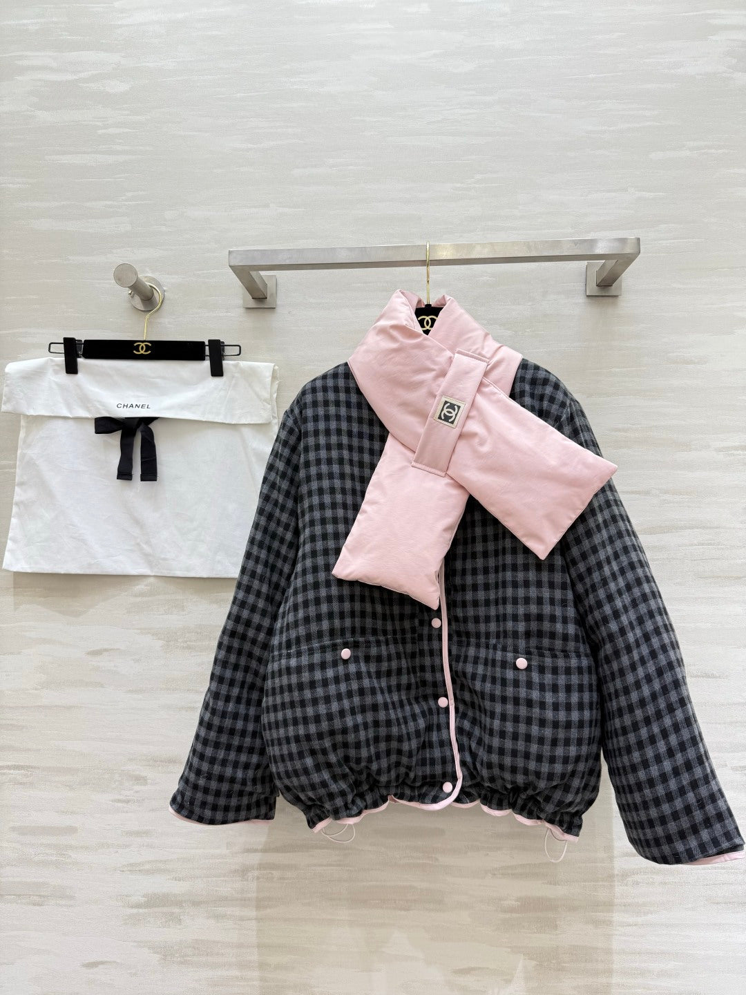 Chanel 26s Pink Heart-Quilted Puffer Jacket With Scarf Style 435329