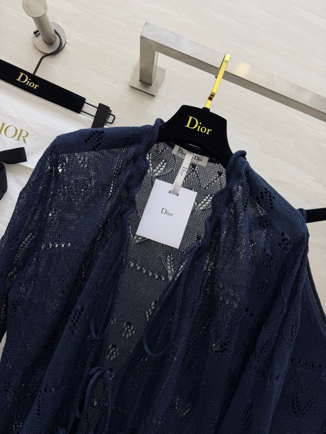 CD 26s Openwork Knit Cardigan & Dress Set Navy Blue Cotton 437224