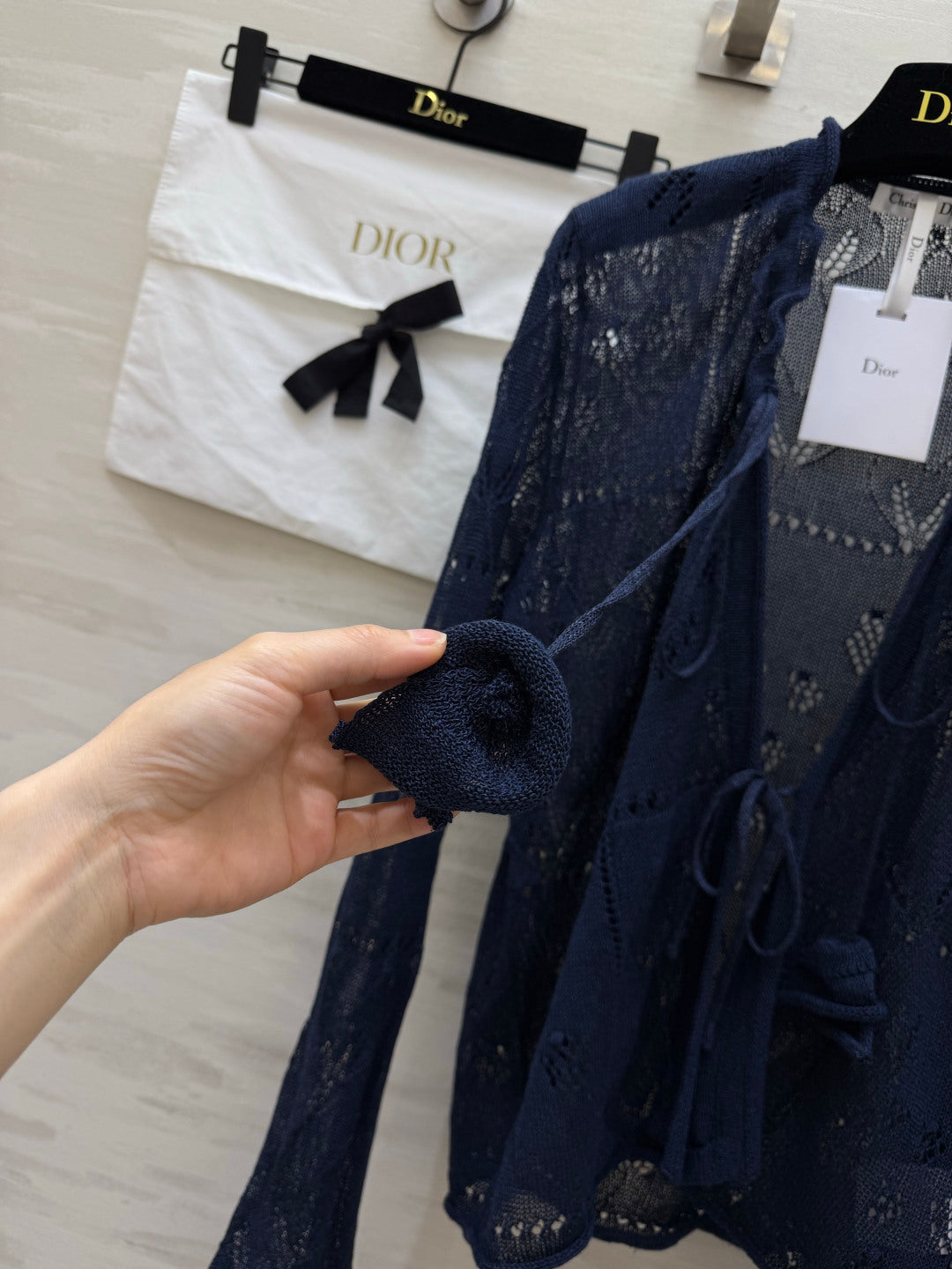 CD 26s Openwork Knit Cardigan & Dress Set Navy Blue Cotton 437224