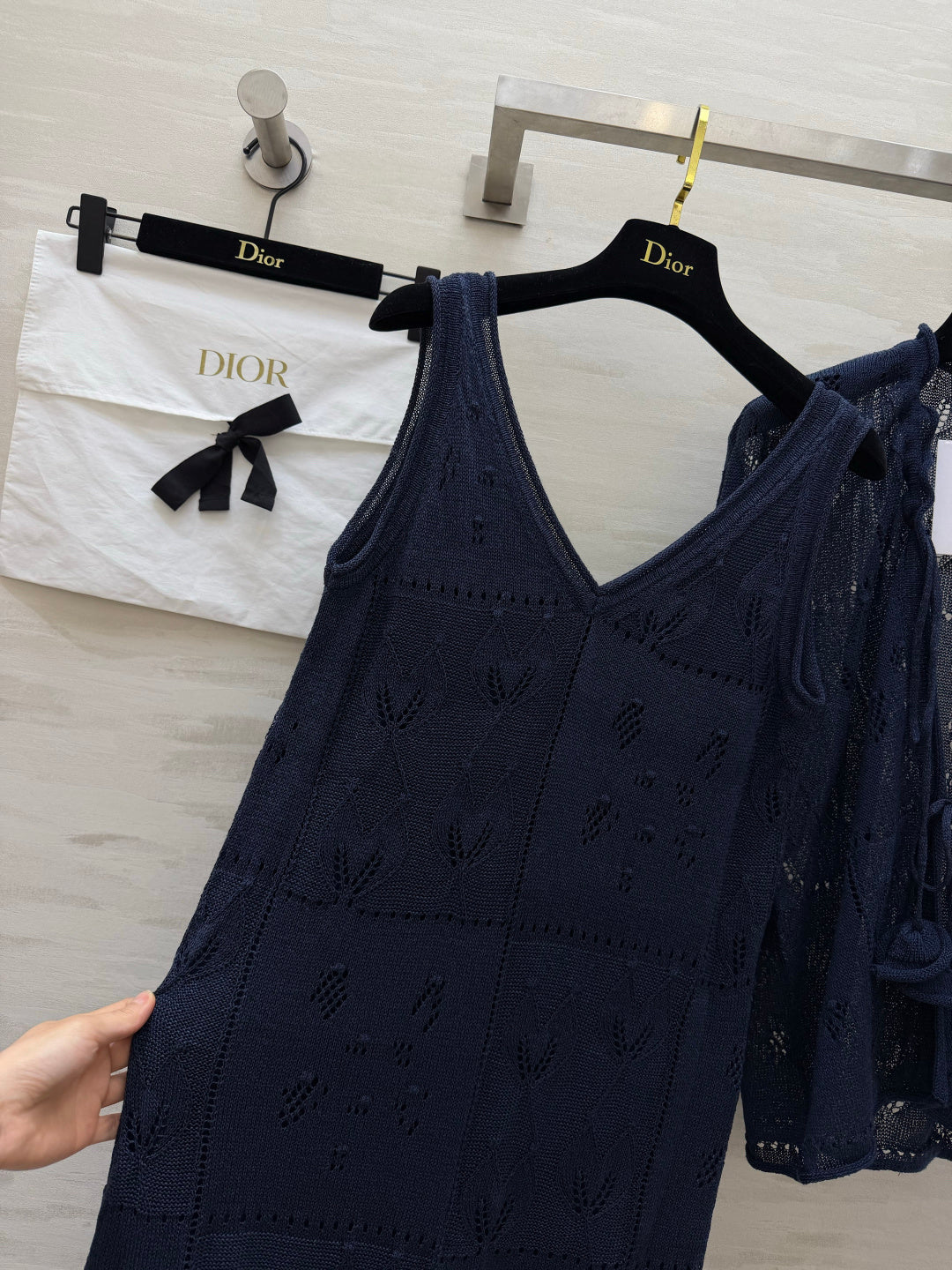 CD 26s Openwork Knit Cardigan & Dress Set Navy Blue Cotton 437224