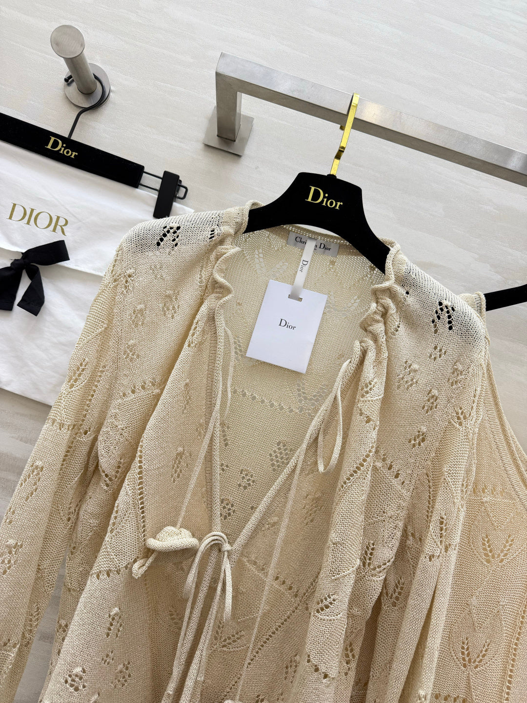CD 26s Openwork Knit Cardigan & Dress Set Beige Cotton 437219