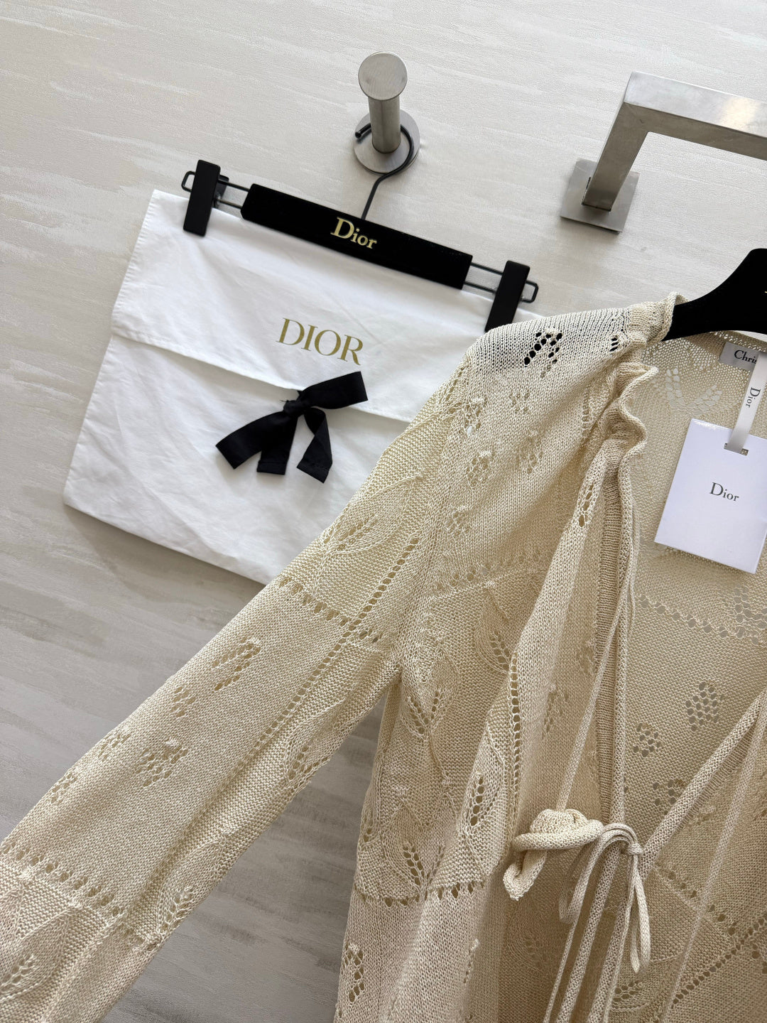 CD 26s Openwork Knit Cardigan & Dress Set Beige Cotton 437219
