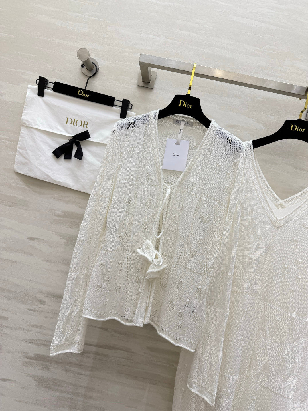 CD 26s Openwork Knit Cardigan & Dress Set White Cotton 437214