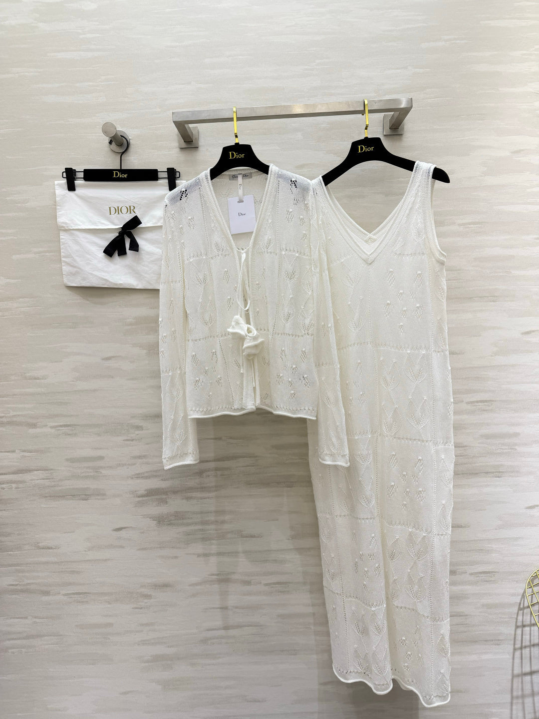 CD 26s Openwork Knit Cardigan & Dress Set White Cotton 437214