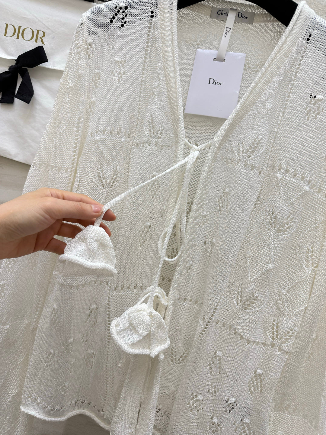 CD 26s Openwork Knit Cardigan & Dress Set White Cotton 437214