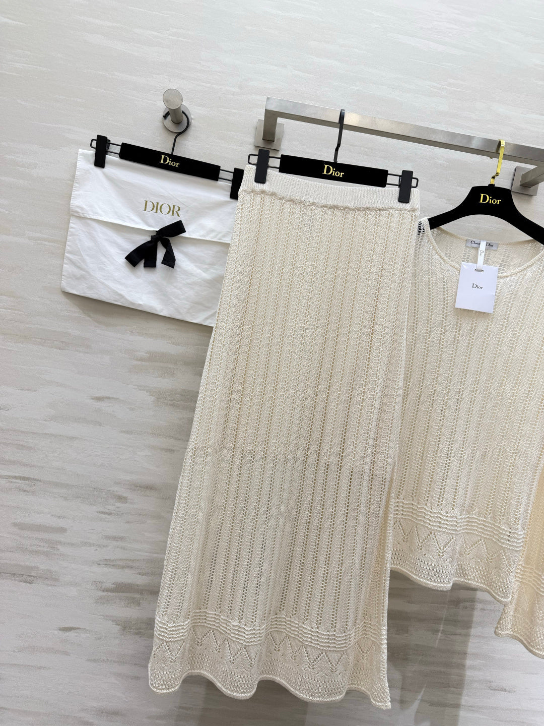 CD 26s Openwork Knit Top & Maxi Skirt Set White Cotton 437208
