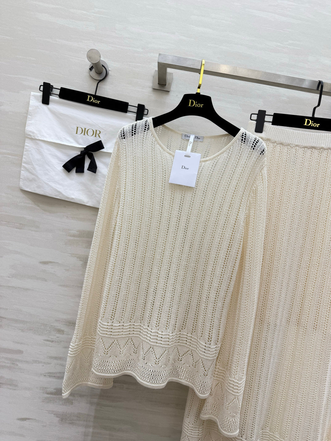 CD 26s Openwork Knit Top & Maxi Skirt Set White Cotton 437208
