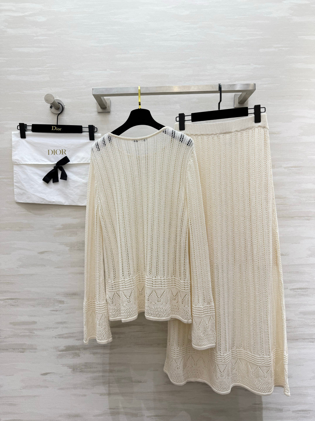 CD 26s Openwork Knit Top & Maxi Skirt Set White Cotton 437208