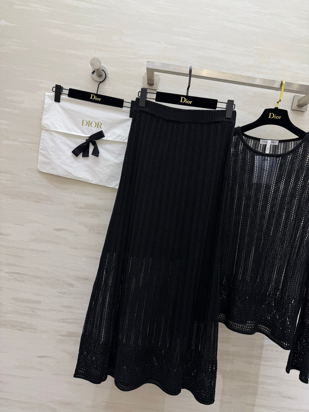 CD 26s Openwork Knit Top & Maxi Skirt Set Black Cotton 437203
