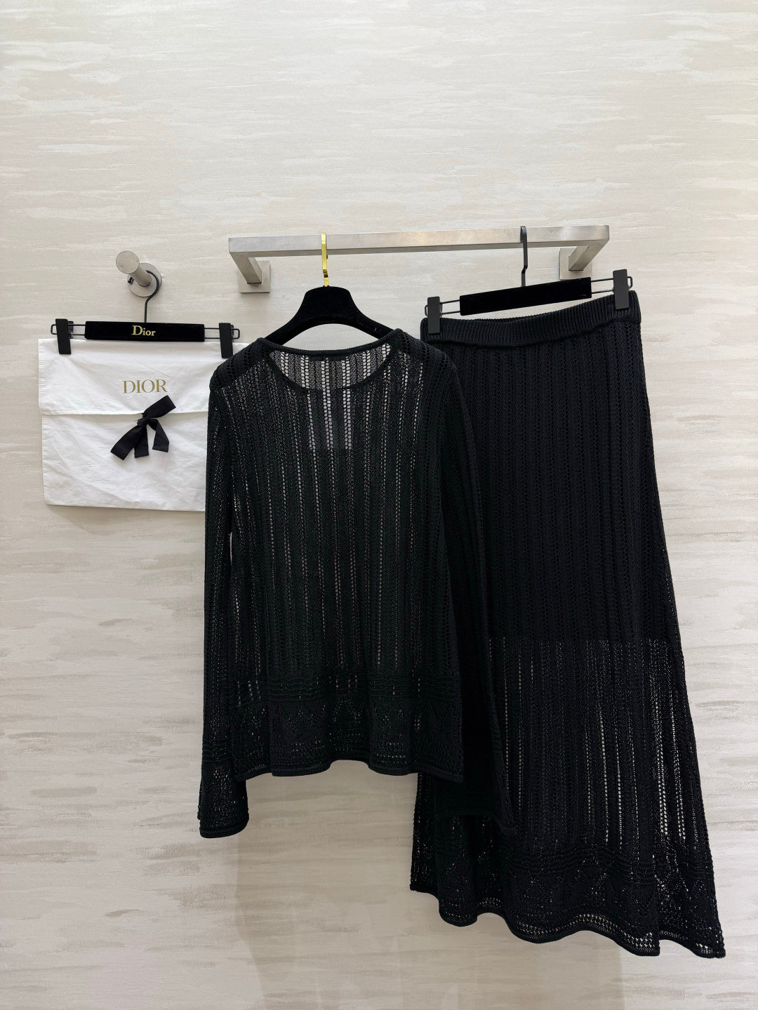 CD 26s Openwork Knit Top & Maxi Skirt Set Black Cotton 437203