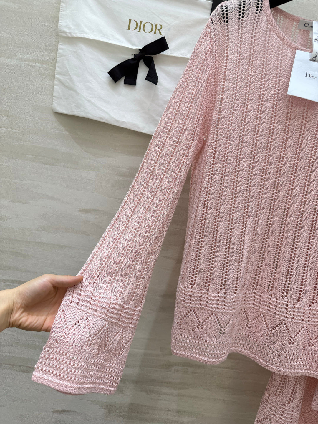 CD 26s Openwork Knit Top & Maxi Skirt Set Pink Cotton 437195