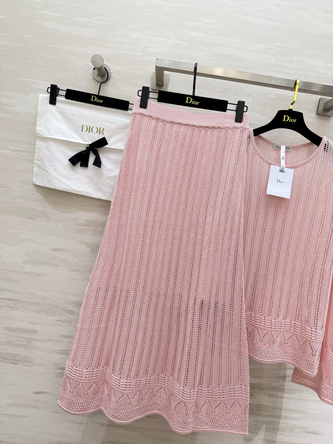 CD 26s Openwork Knit Top & Maxi Skirt Set Pink Cotton 437195