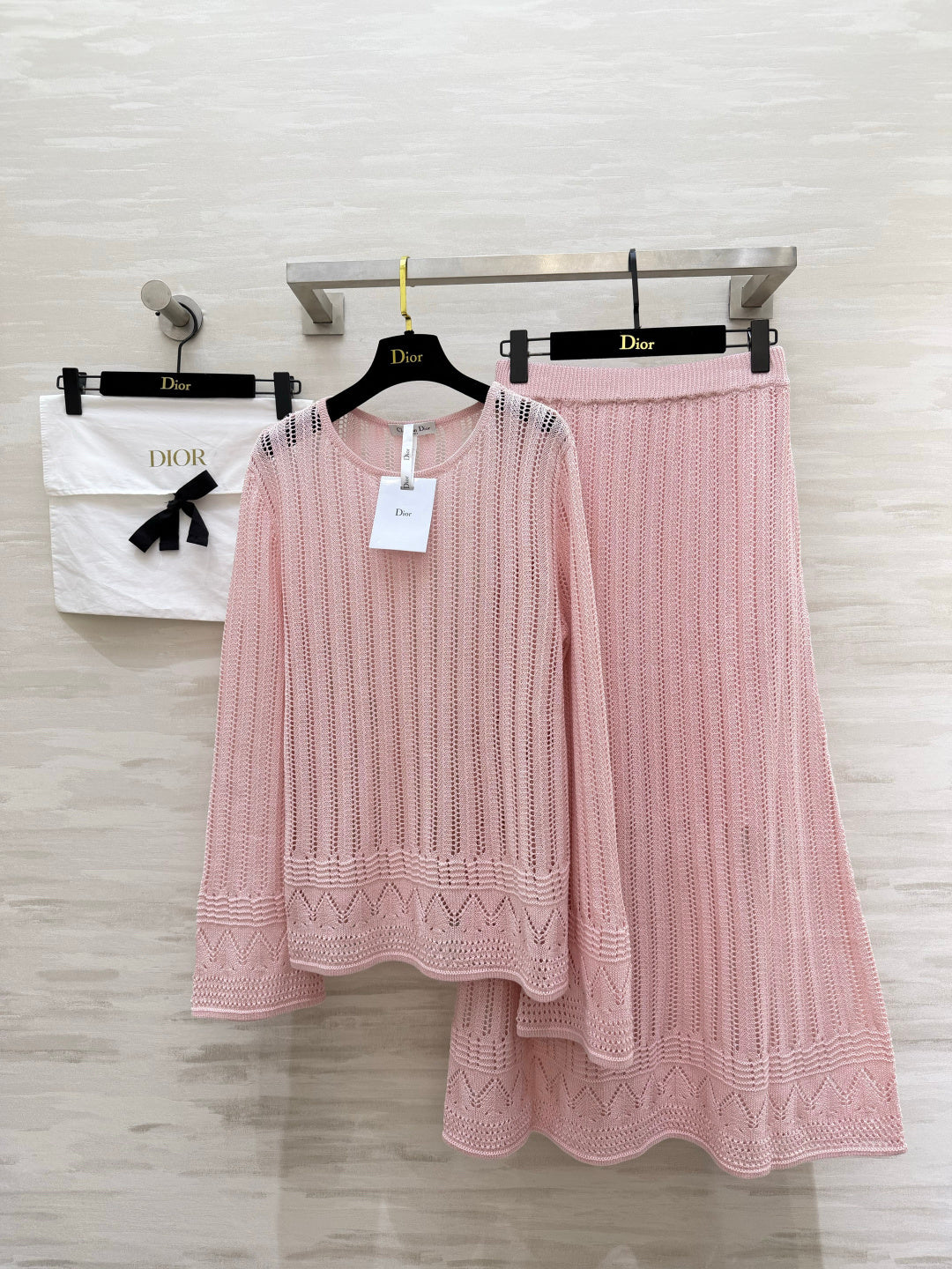 CD 26s Openwork Knit Top & Maxi Skirt Set Pink Cotton 437195