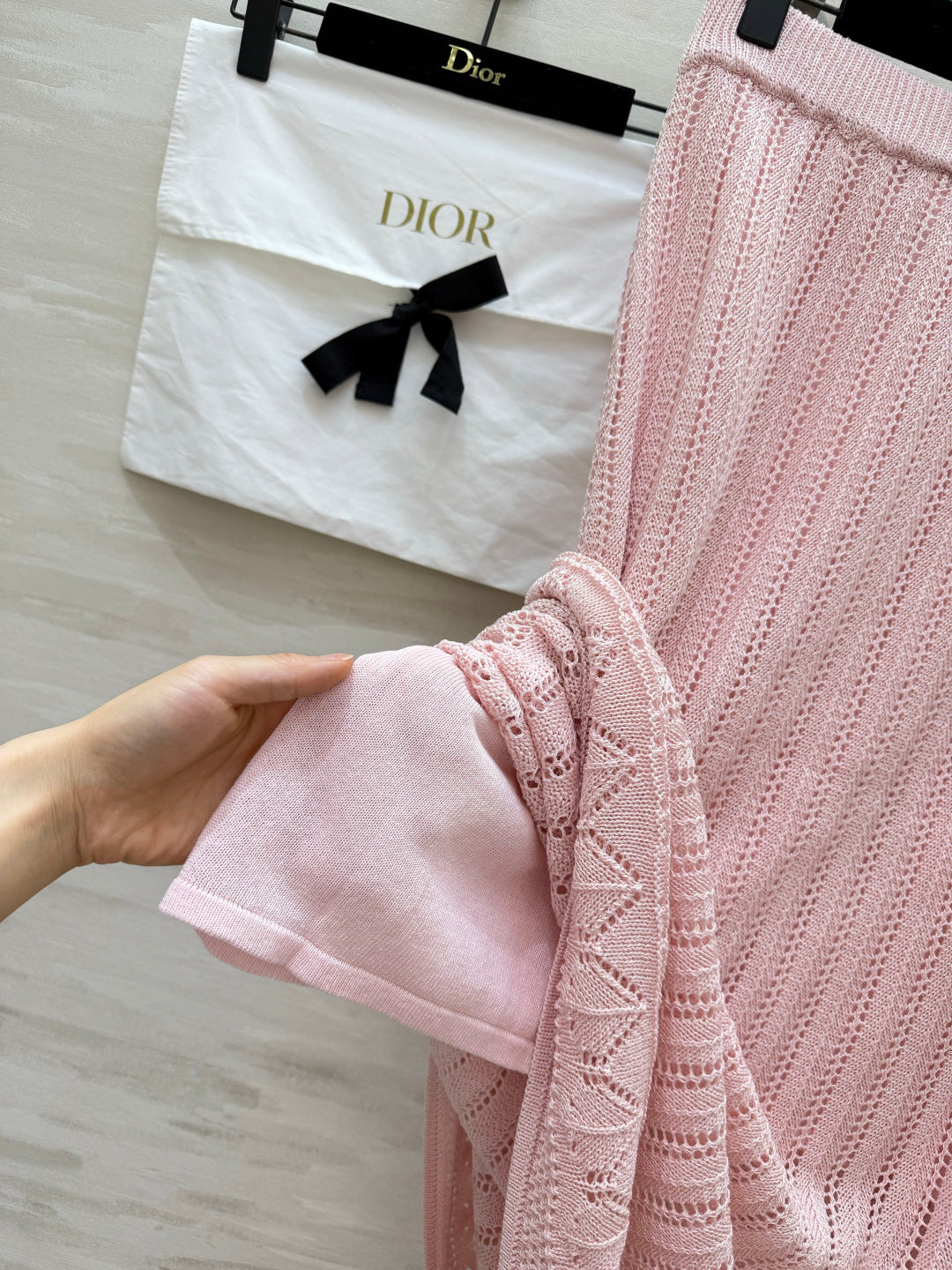 CD 26s Openwork Knit Top & Maxi Skirt Set Pink Cotton 437195