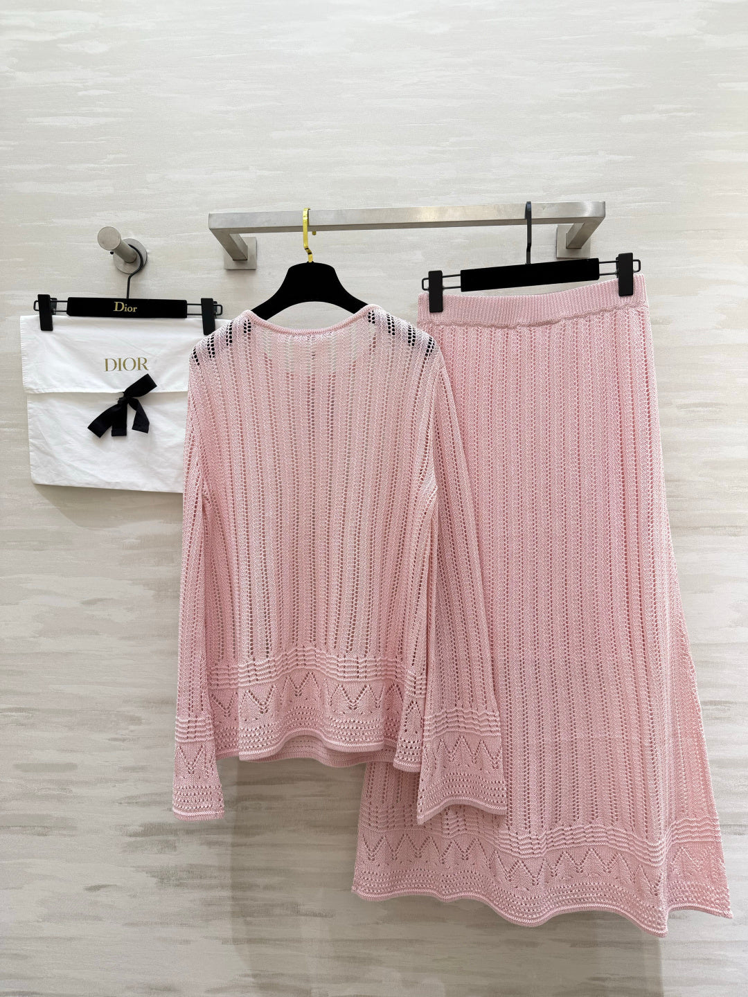 CD 26s Openwork Knit Top & Maxi Skirt Set Pink Cotton 437195