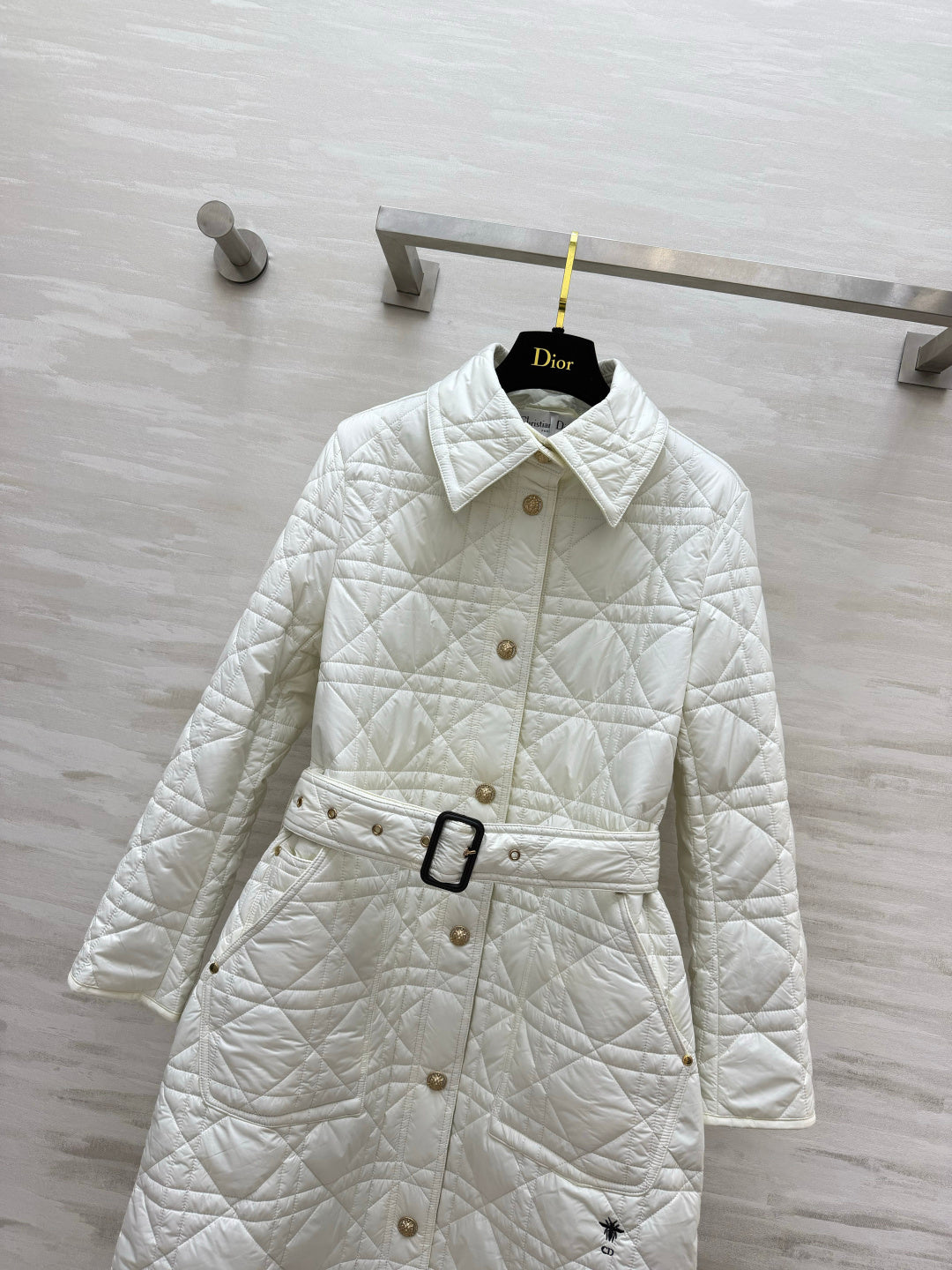 Dior 26s Cannage Quilted Belted Long Coat White 438705