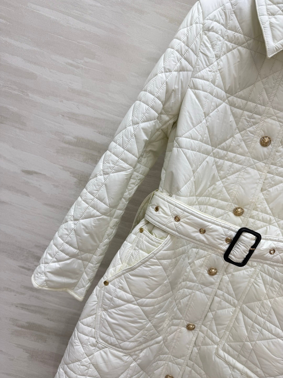 Dior 26s Cannage Quilted Belted Long Coat White 438705