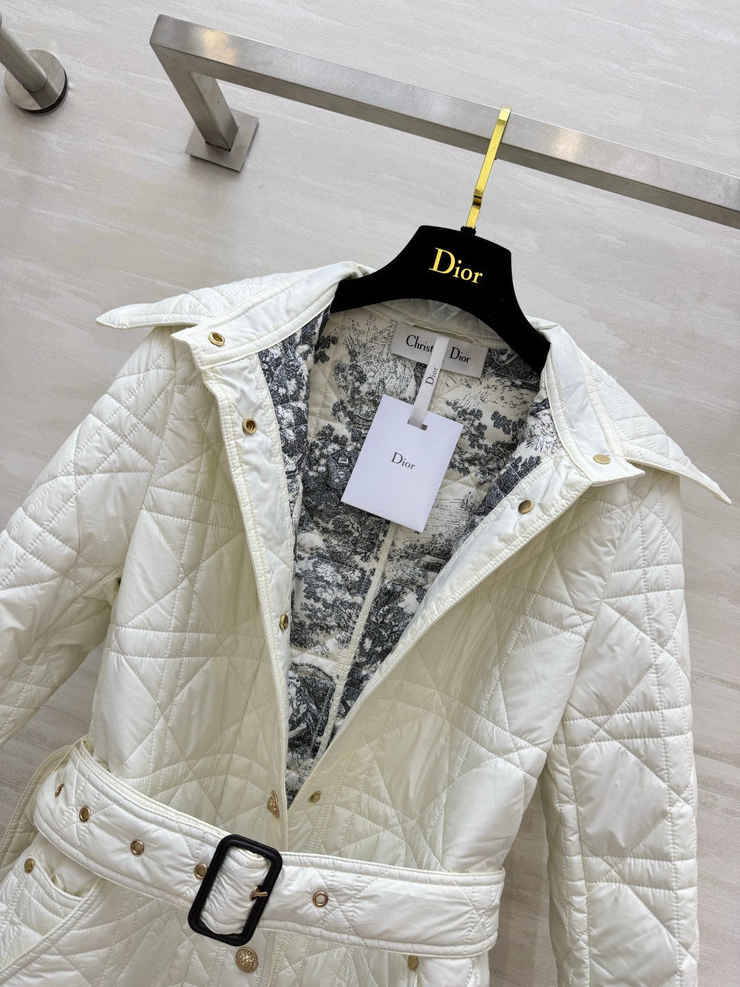 Dior 26s Cannage Quilted Belted Long Coat White 438705
