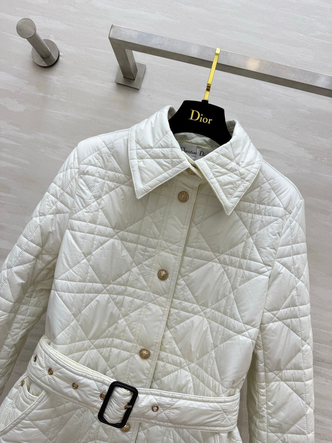 Dior 26s Cannage Quilted Belted Long Coat White 438705