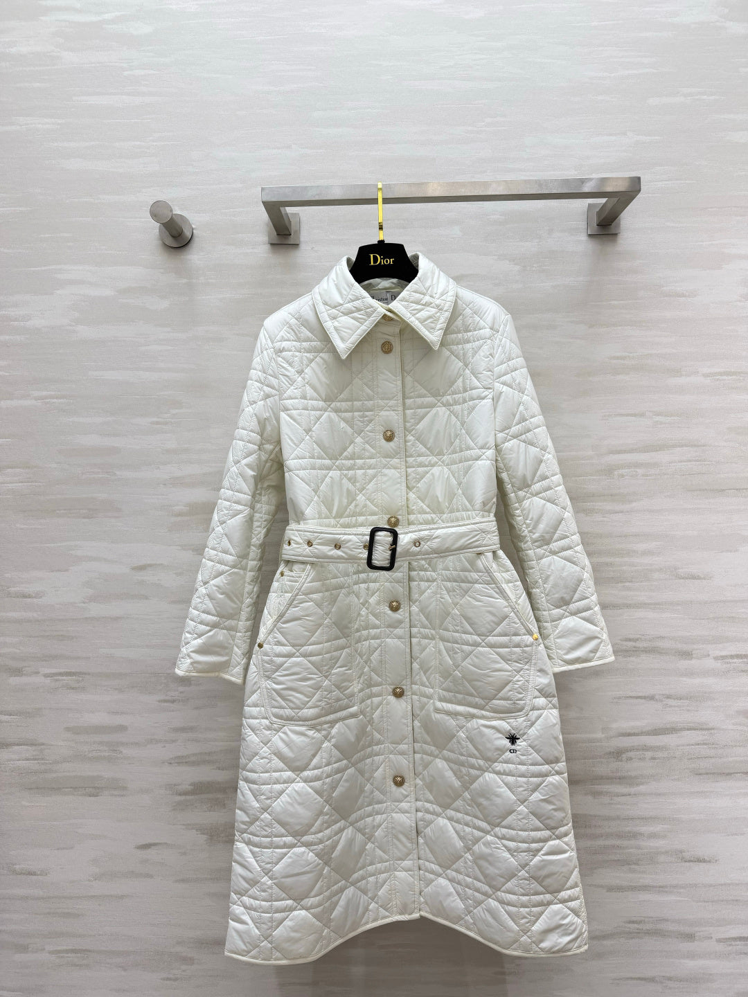 Dior 26s Cannage Quilted Belted Long Coat White 438705