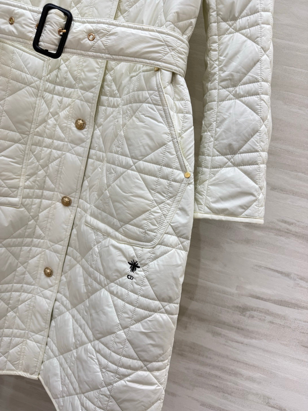 Dior 26s Cannage Quilted Belted Long Coat White 438705