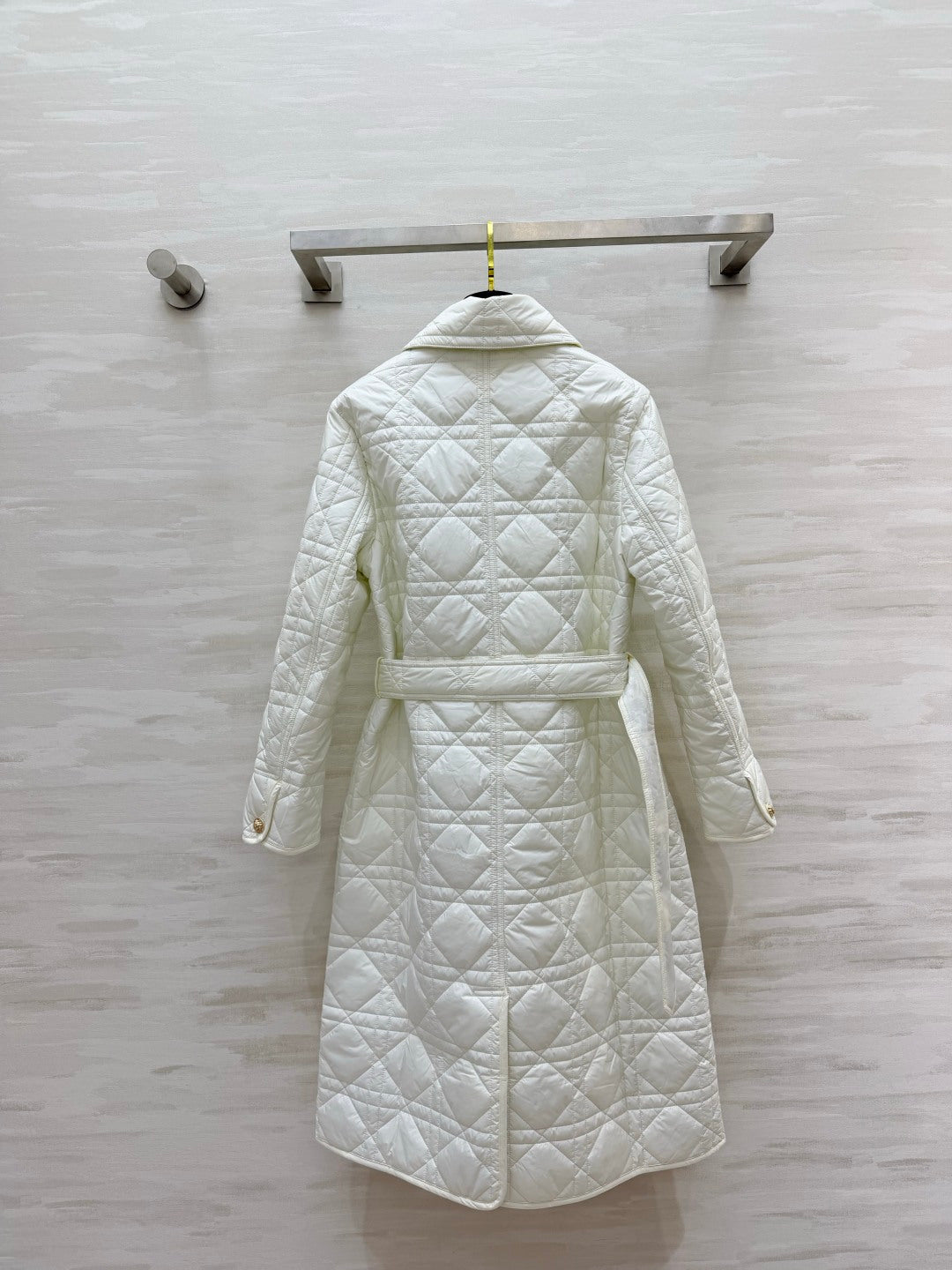 Dior 26s Cannage Quilted Belted Long Coat White 438705