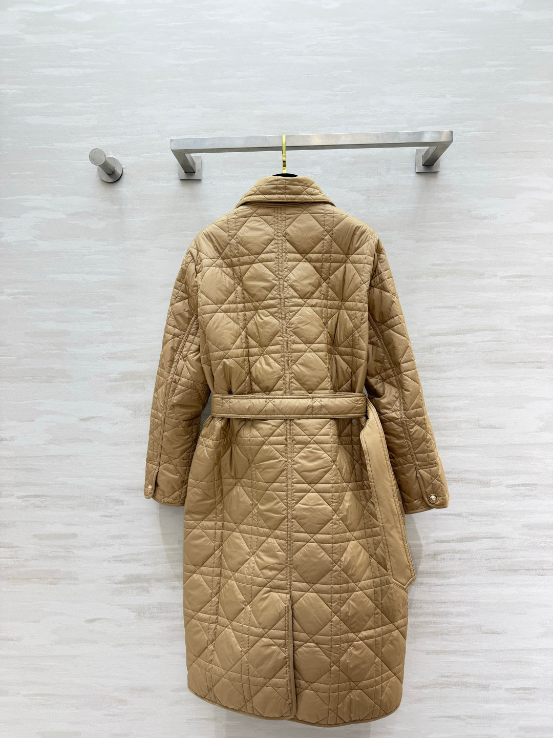 Dior 26s Cannage Quilted Belted Long Coat Beige 438702