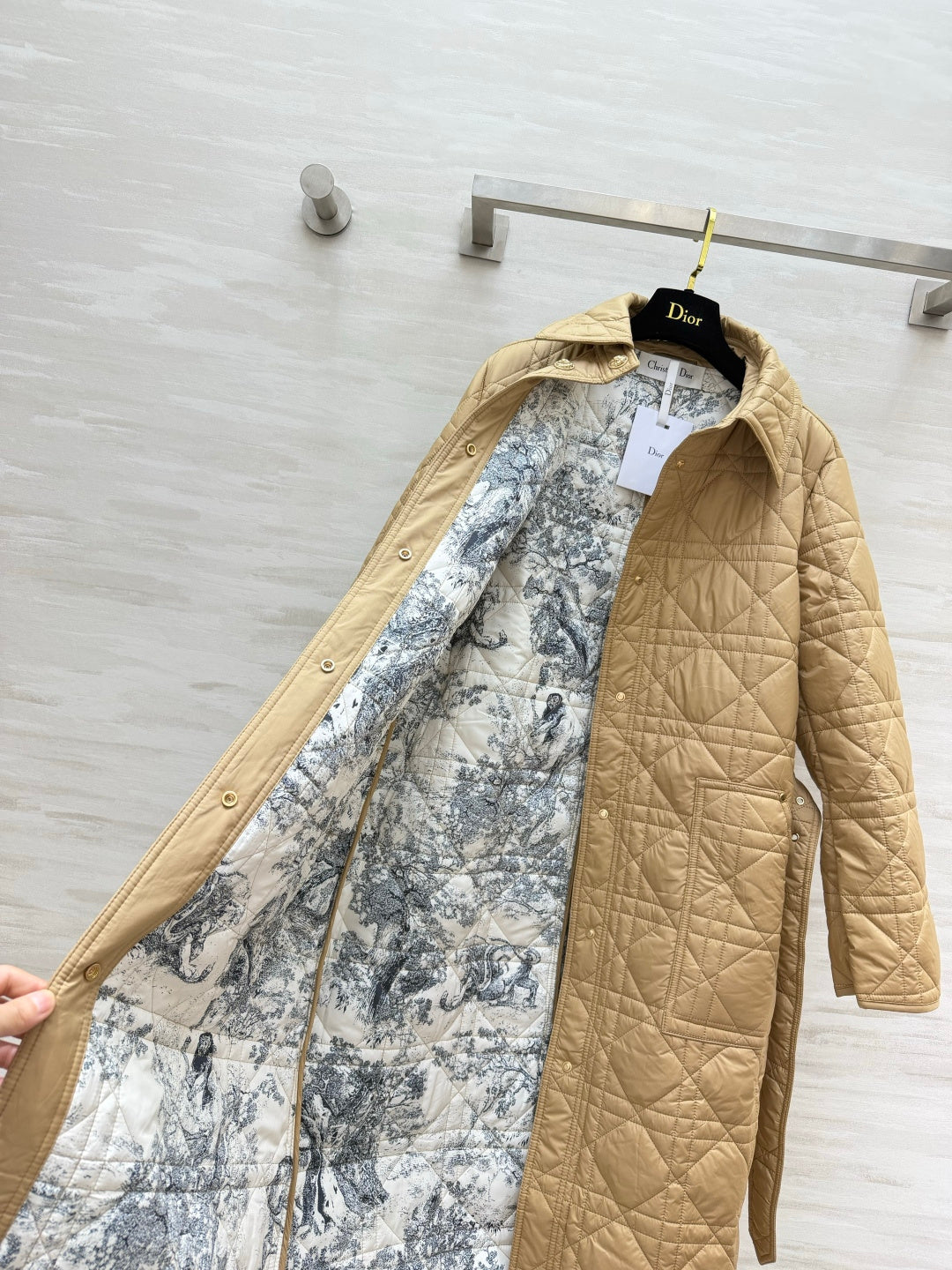 Dior 26s Cannage Quilted Belted Long Coat Beige 438702