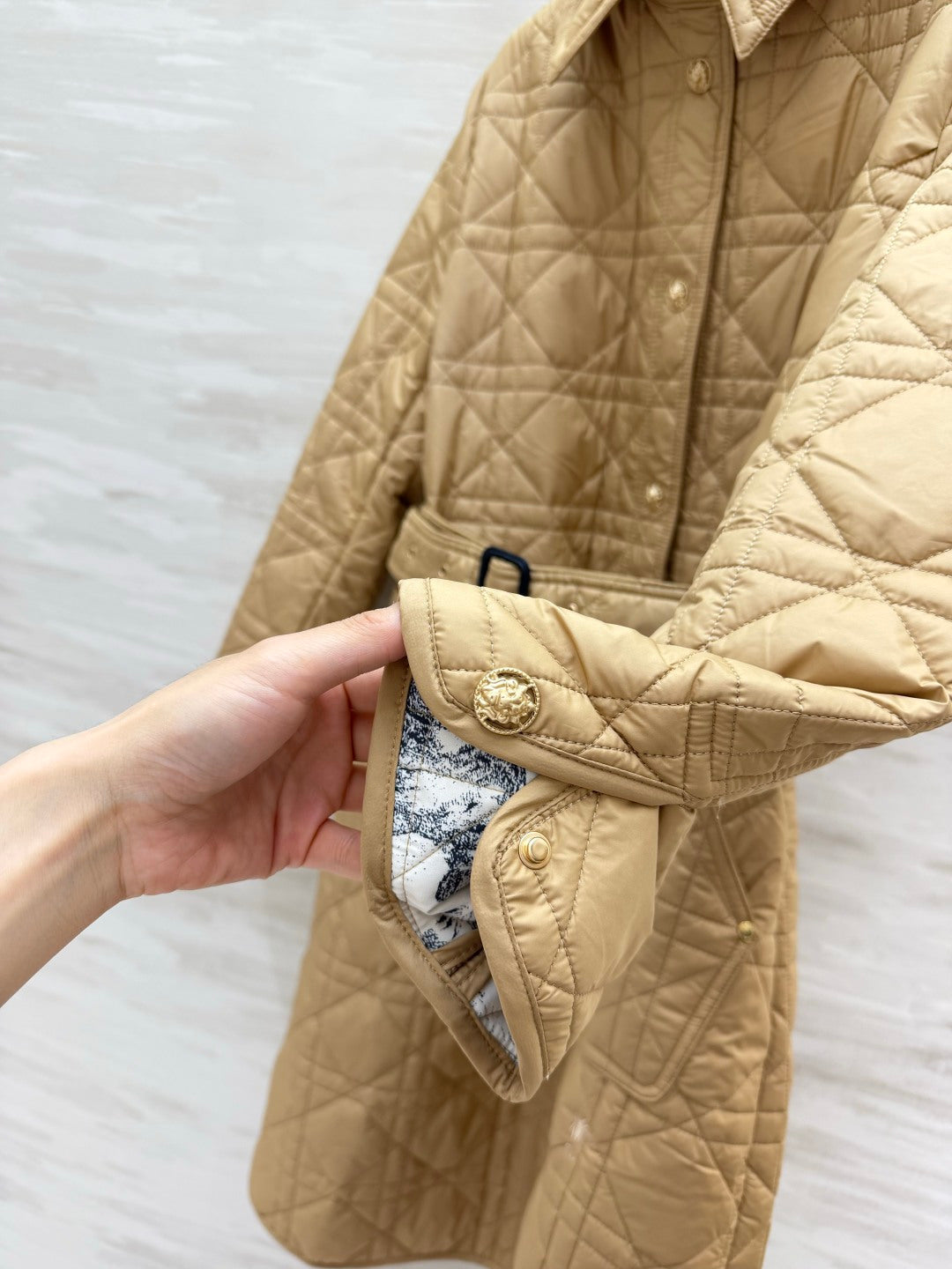 Dior 26s Cannage Quilted Belted Long Coat Beige 438702
