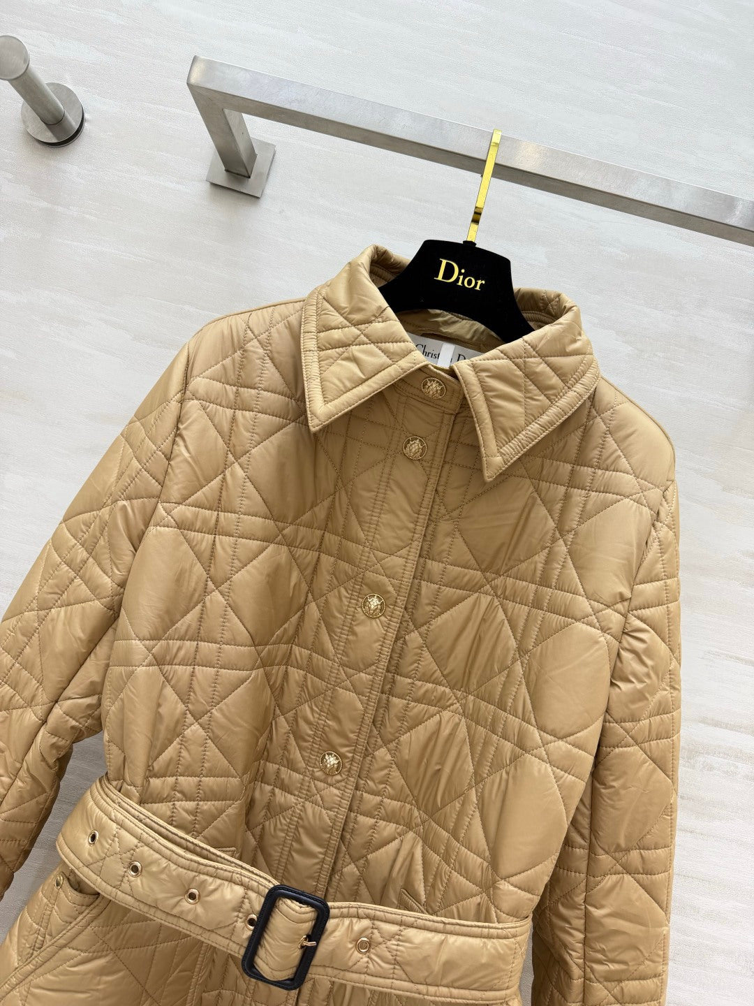 Dior 26s Cannage Quilted Belted Long Coat Beige 438702