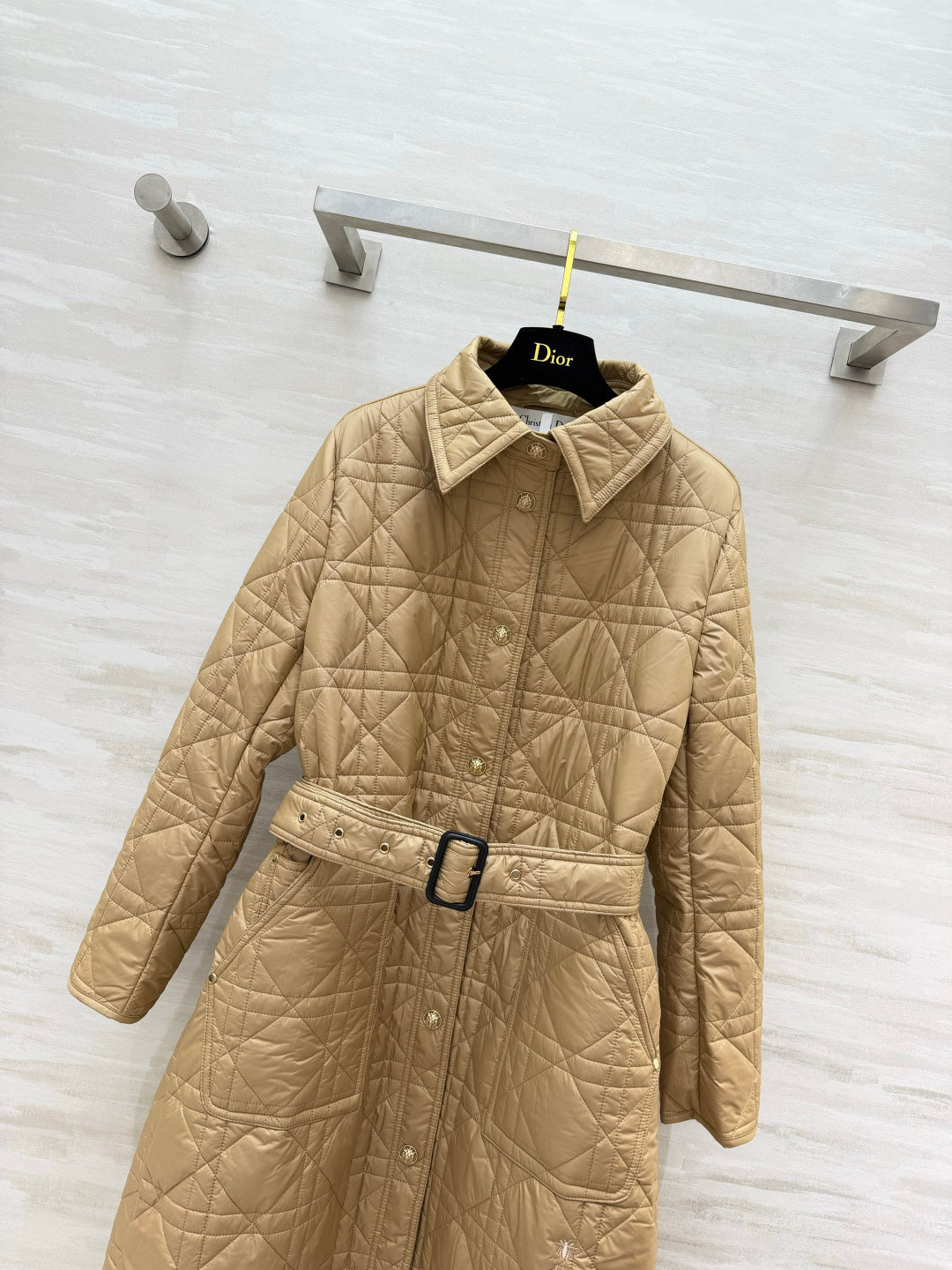 Dior 26s Cannage Quilted Belted Long Coat Beige 438702
