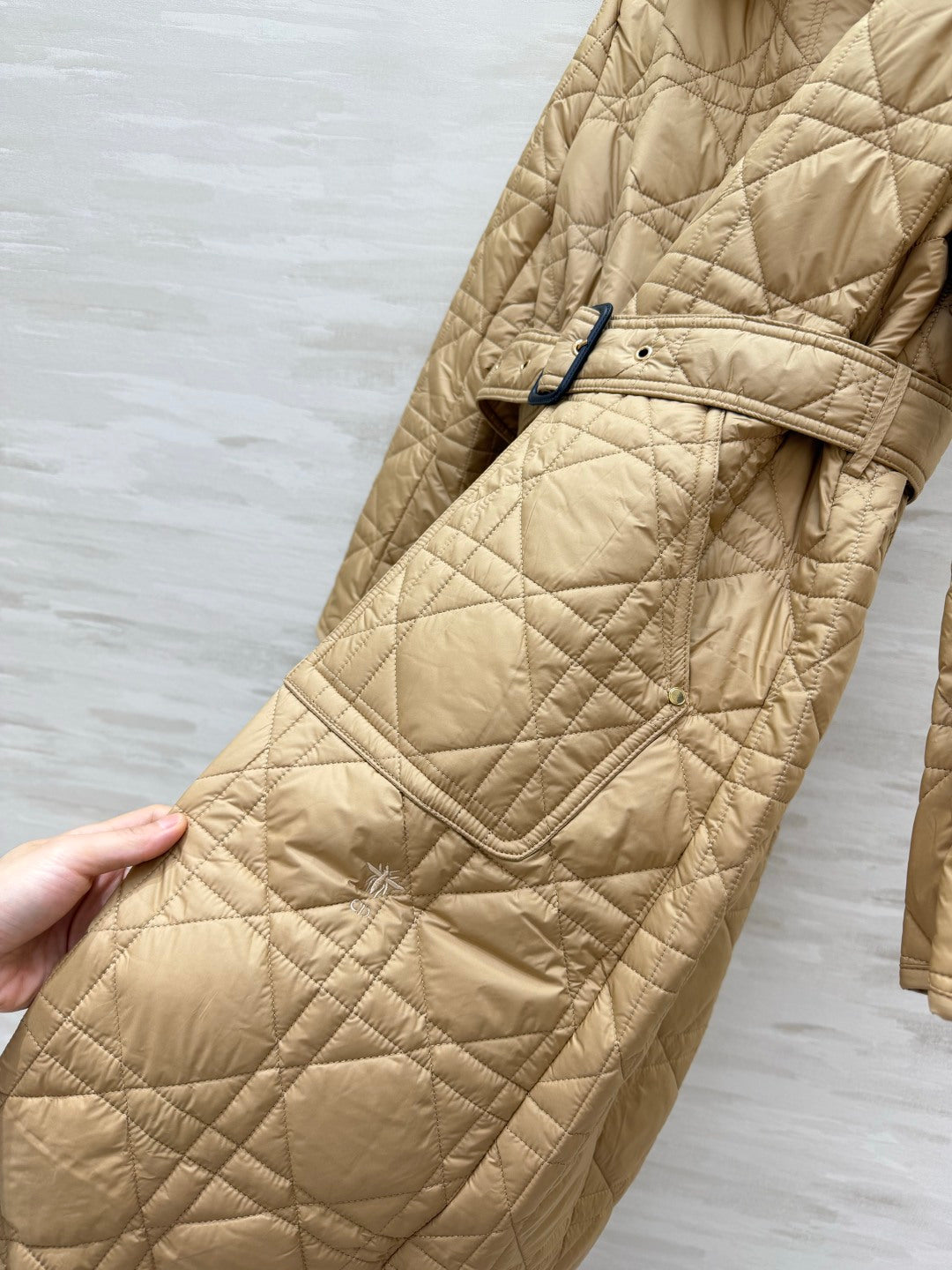 Dior 26s Cannage Quilted Belted Long Coat Beige 438702