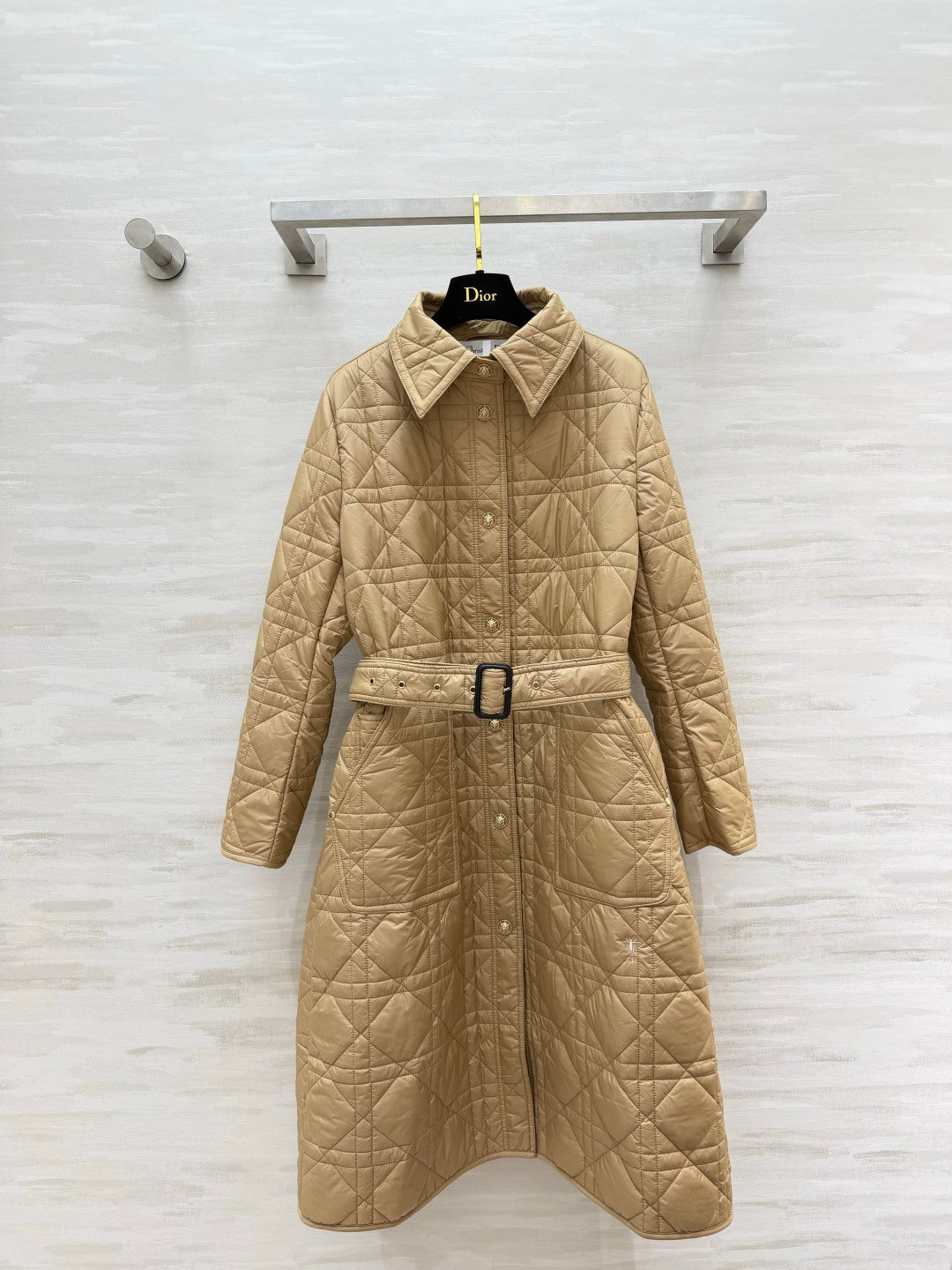 Dior 26s Cannage Quilted Belted Long Coat Beige 438702