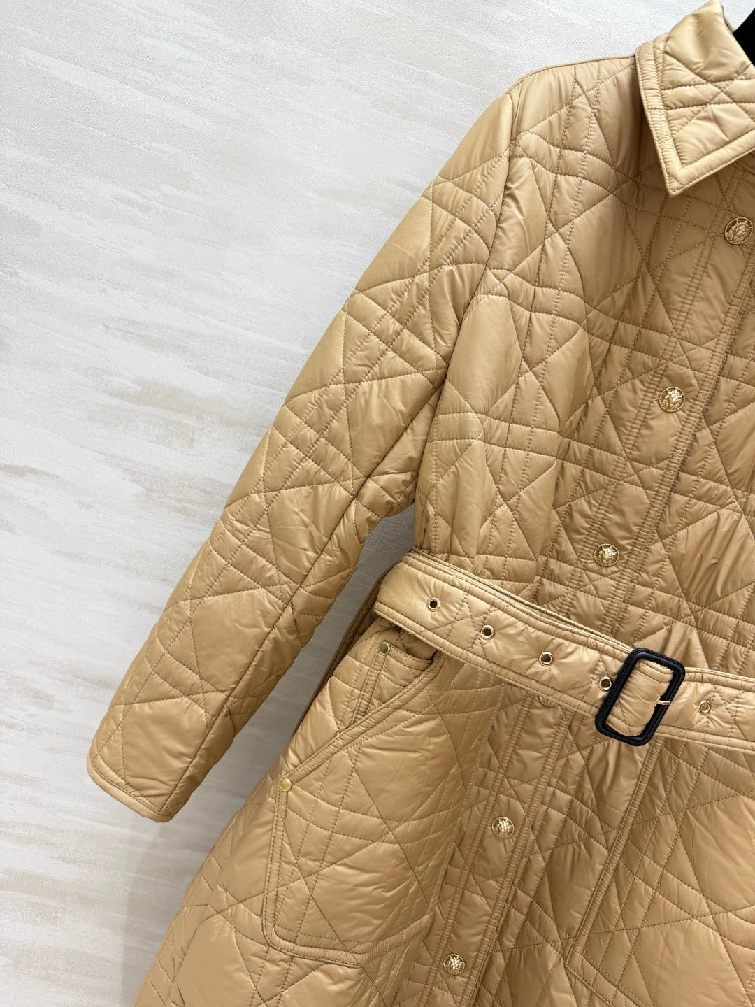 Dior 26s Cannage Quilted Belted Long Coat Beige 438702