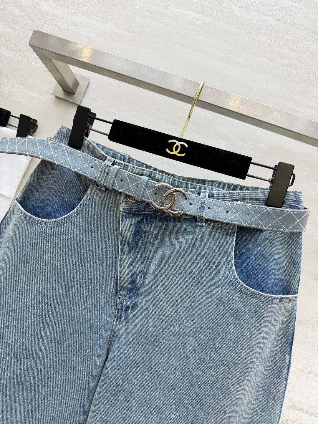 Chanel 26s Jeans Light Blue Denim Belted 445913