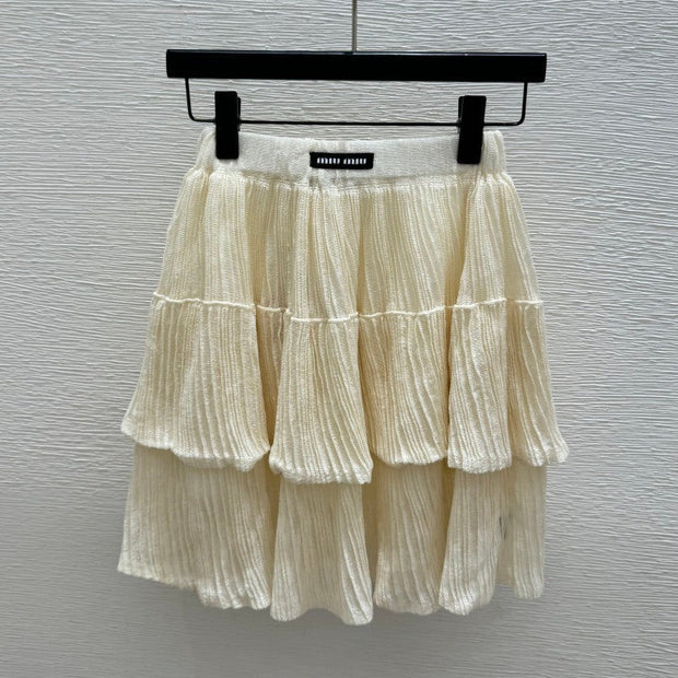Miumiu 2026 Midi Skirt Beige White Cotton 516813
