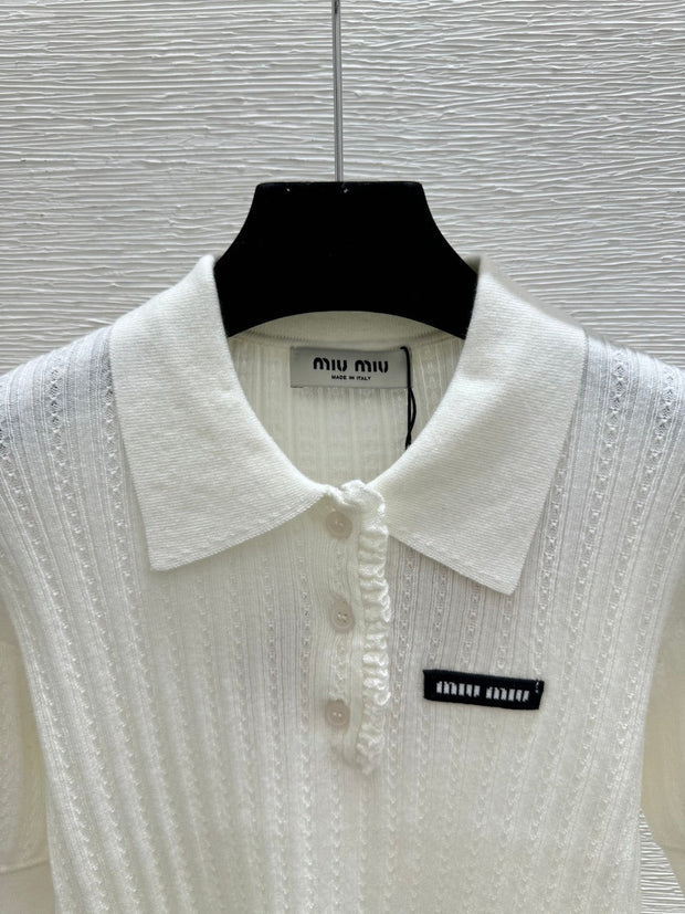 Miumiu 2026 Collared Knit Short-Sleeve Shirt Wool 516815