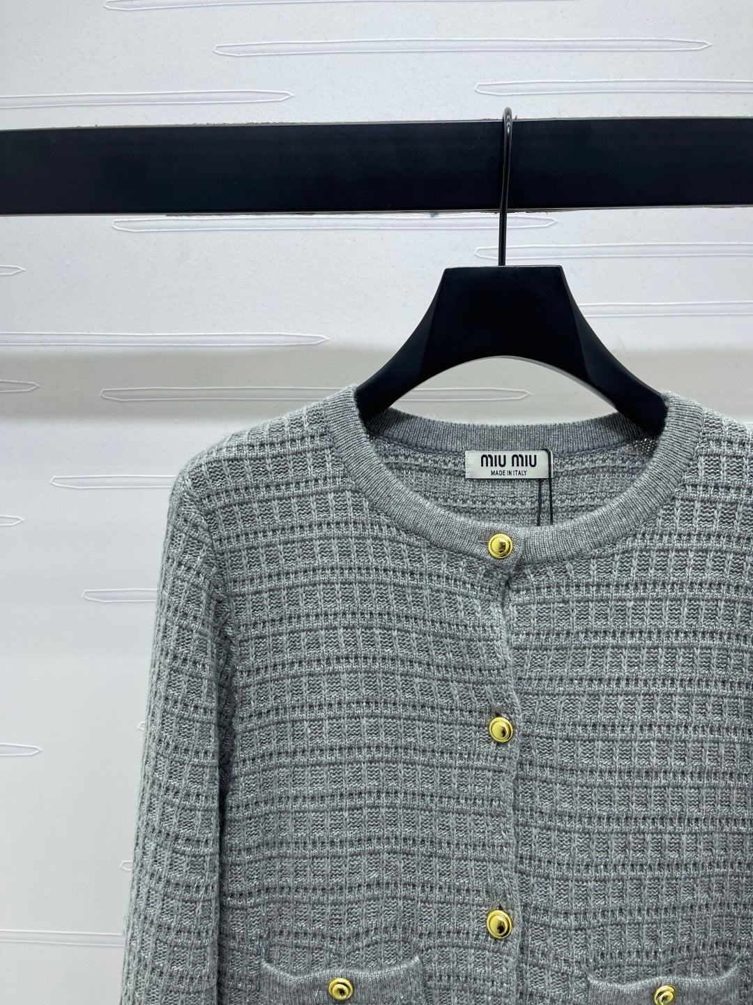 Miu 26s Neck Long-Sleeved Cardigan Grey Wool 415899