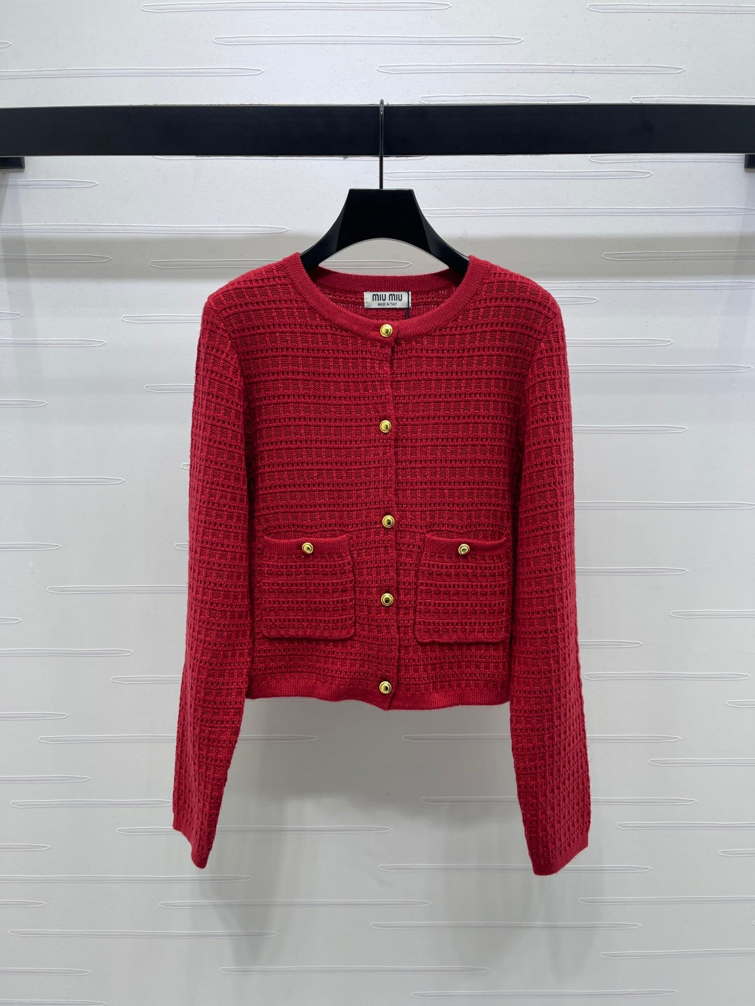 Miu 26s Neck Long-Sleeved Cardigan Red Wool 415898
