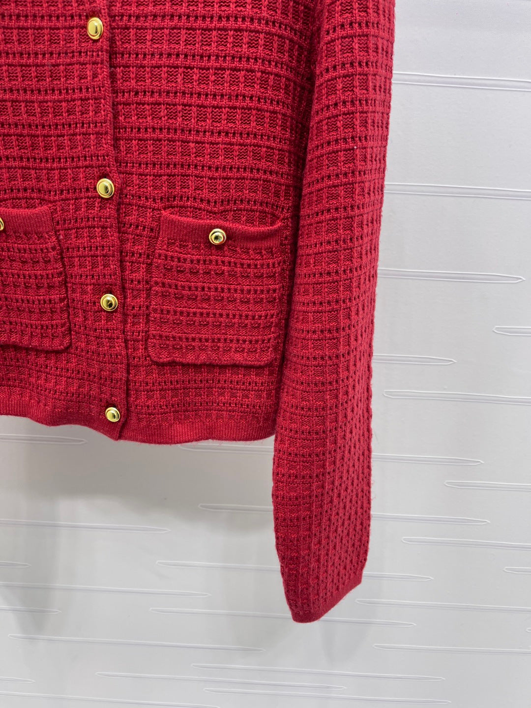 Miu 26s Neck Long-Sleeved Cardigan Red Wool 415898
