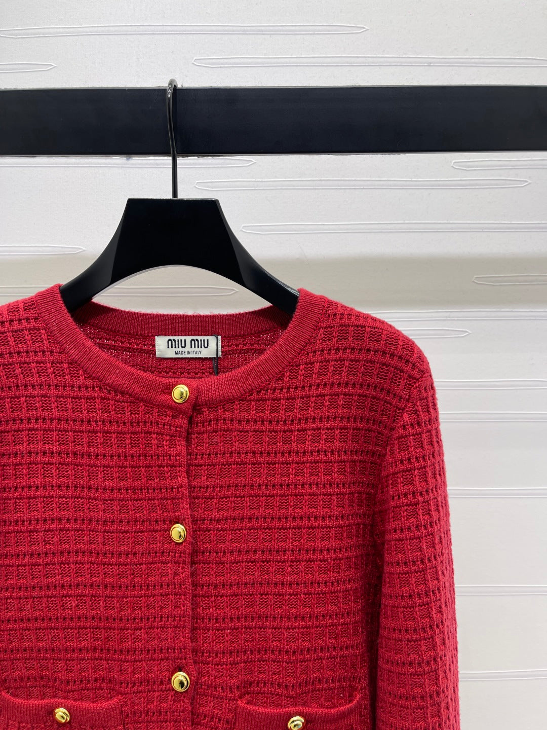 Miu 26s Neck Long-Sleeved Cardigan Red Wool 415898