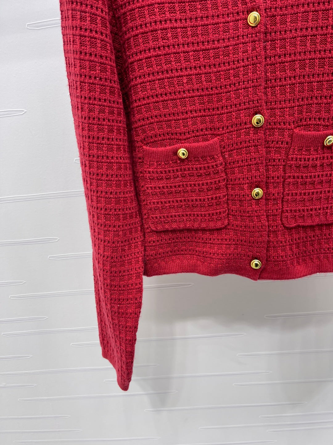 Miu 26s Neck Long-Sleeved Cardigan Red Wool 415898