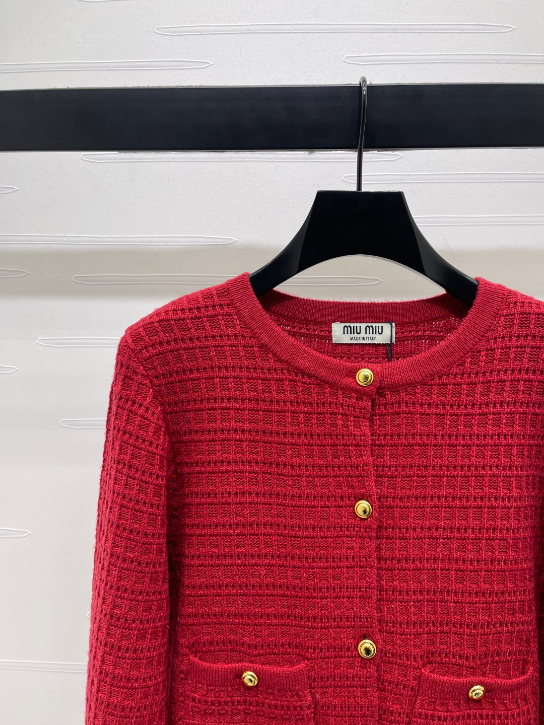 Miu 26s Neck Long-Sleeved Cardigan Red Wool 415898