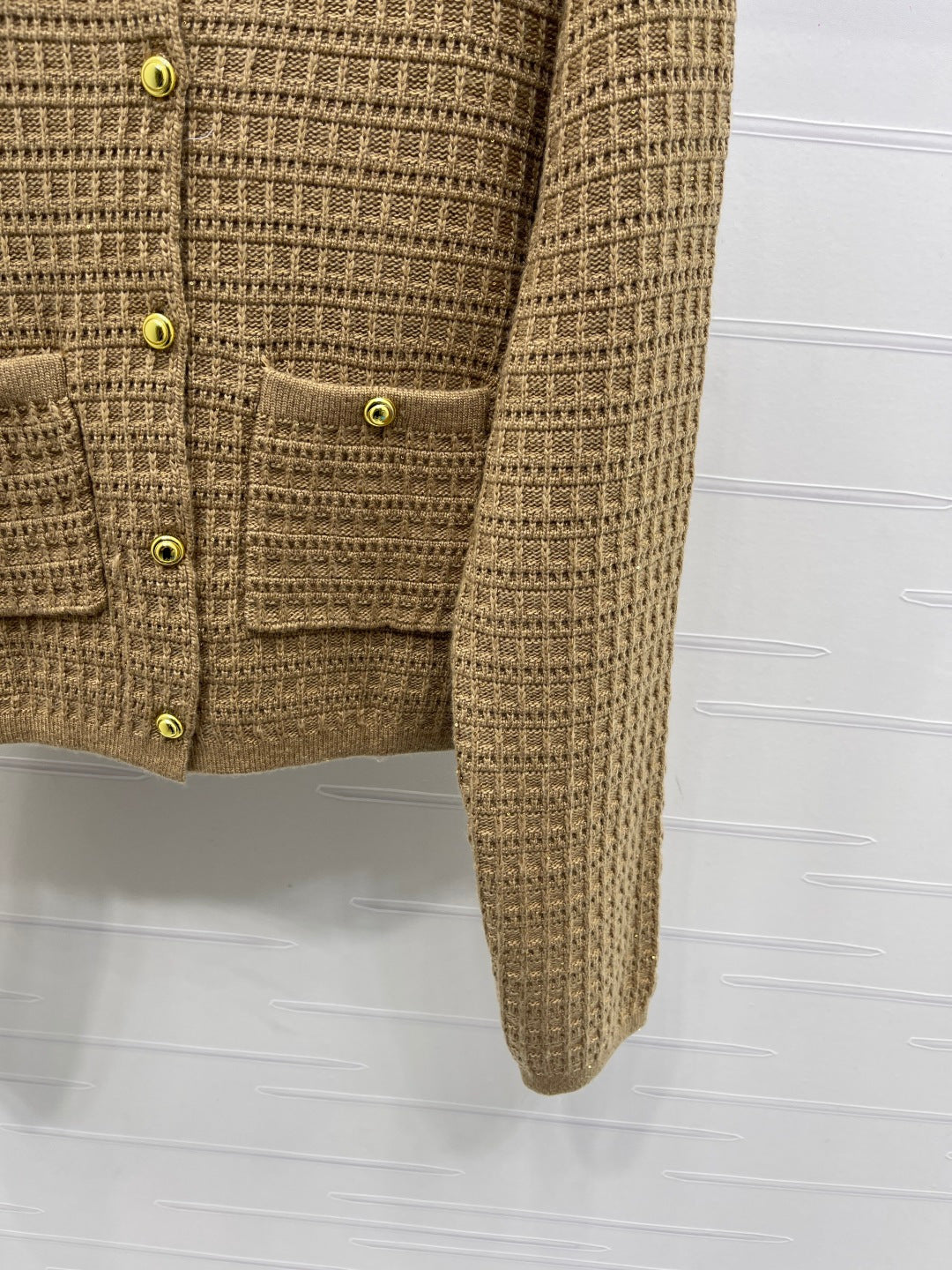 Miu 26s Neck Long-Sleeved Cardigan Khaki Wool 415897