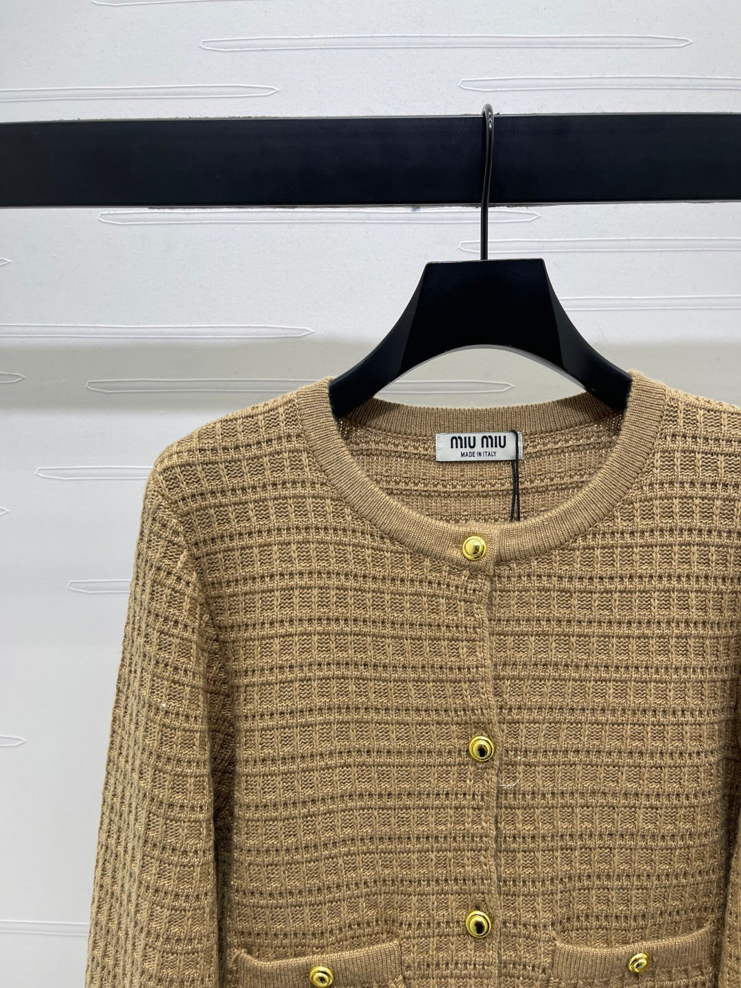 Miu 26s Neck Long-Sleeved Cardigan Khaki Wool 415897