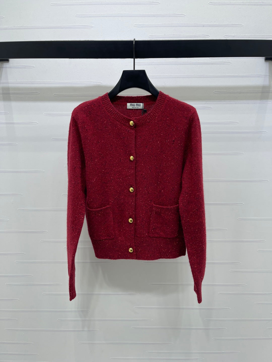 Miu 26s Neck Long-Sleeved Cardigan Red Cashemere 415896