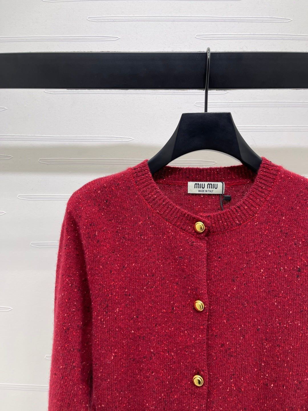 Miu 26s Neck Long-Sleeved Cardigan Red Cashemere 415896