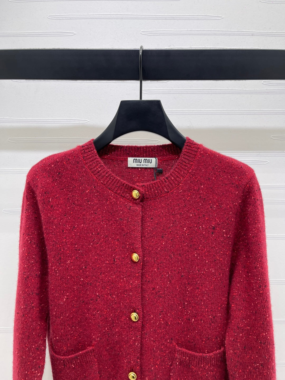 Miu 26s Neck Long-Sleeved Cardigan Red Cashemere 415896