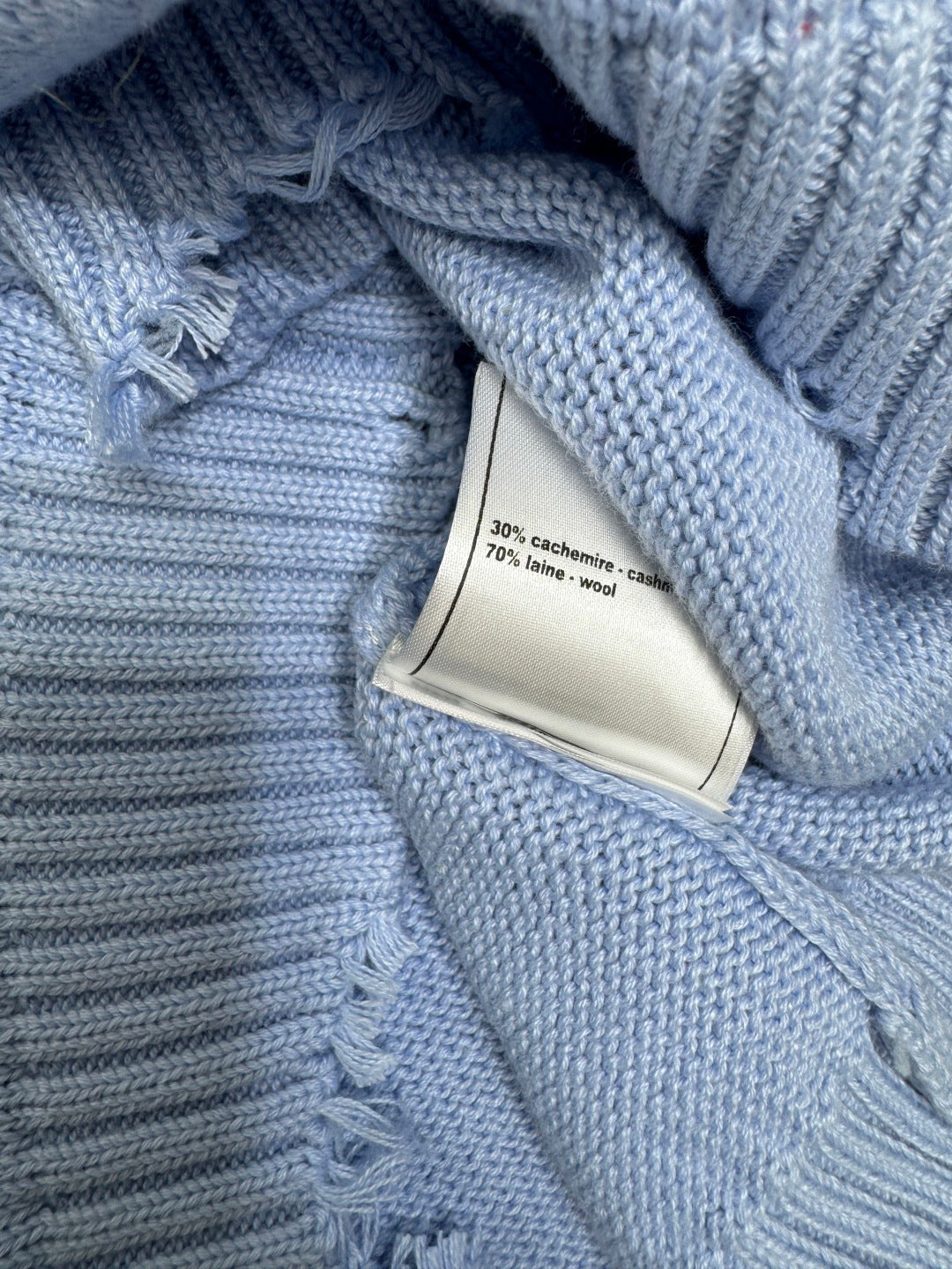 CC Short Sleeve Knitted Sweater Light Blue Burgundy Cashmere Wool 351024