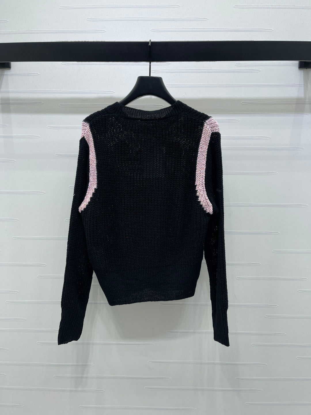 Celin Crochet Hollow-out Pullover Knit Long-Sleeve Top Black Wool 343474